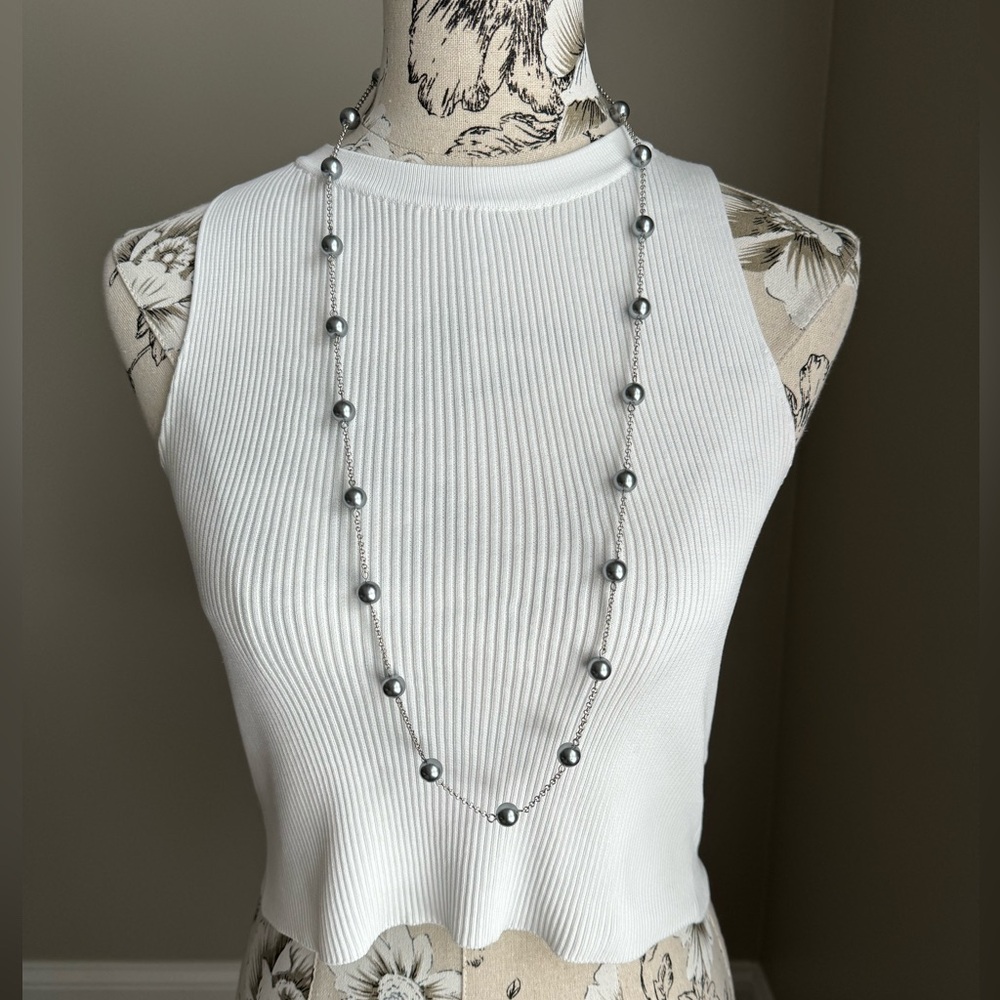 Long Silver Studded Necklace